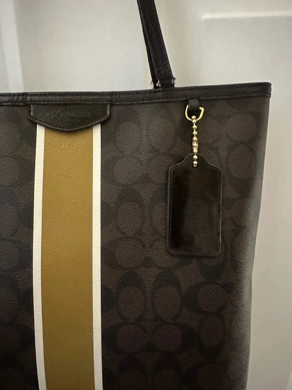 COACH Signature Mahogany Brown Stripe Zipper Tote Rare
